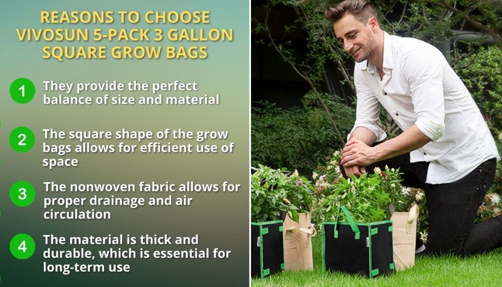Reasons To Choose Vivosun 5-Pack 3 Gallon Square Grow Bags